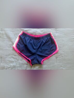 Navy Athletic Shorts with Hot Pink Trim